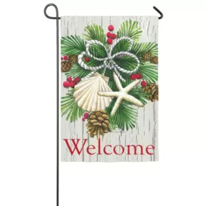 Evergreen 18 in. x 12.5 in. Costal Christmas Garden Sub Suede Flag