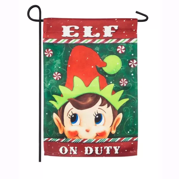 Evergreen 18 in. x 12.5 in. Elf on Duty Garden Suede Flag