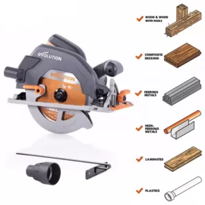 Evolution Power Tools 15 Amp 7-1/4 in. Circular Saw with LED Light, Electric Brake, 13 ft. Rubber Power Cord and Multi-Material Blade