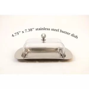 ExcelSteel 4.75 in. x 7.38 in. Stainless Steel Butter Dish with Plastic Cover