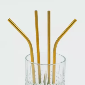 ExcelSteel 10 Pc Reusable Gold Color Straw Set W/ Cleaning Brushes