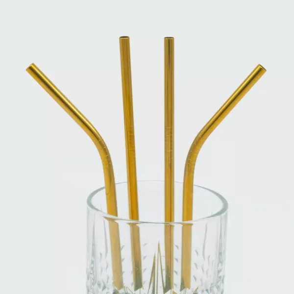 ExcelSteel 10 Pc Reusable Gold Color Straw Set W/ Cleaning Brushes