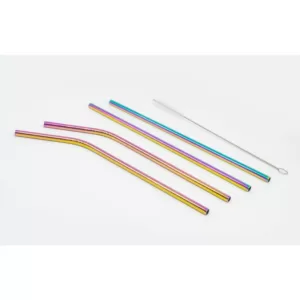 ExcelSteel 10 Pc Reusable Rainbow Straw Set W/ Cleaning Brushes