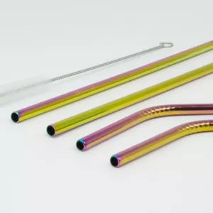 ExcelSteel 10 Pc Reusable Rainbow Straw Set W/ Cleaning Brushes