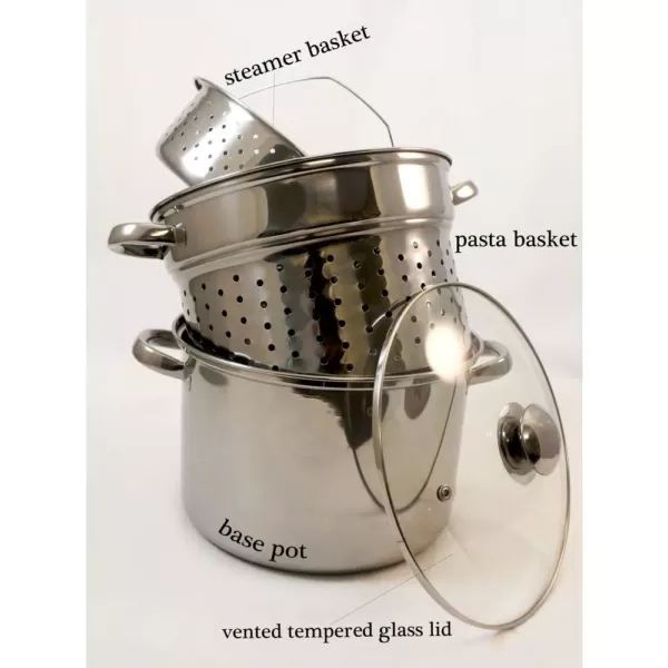 ExcelSteel 8 Qt. 4-Piece 18/10 Stainless Steel Multi-Cooker with Baskets and Lid