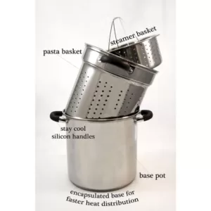 ExcelSteel 8 Qt. Stainless Steel Multi-Cooker Pasta with Lid and Black Silicone Handles