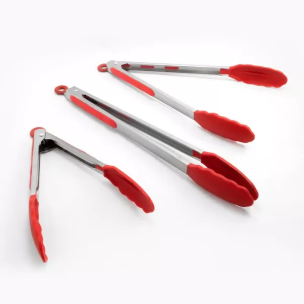 ExcelSteel Stainless Steel Red 9" Silicone Tongs Set of 2 w/ Stay Cool Handle