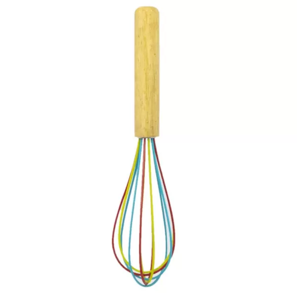 ExcelSteel 10 in. Silicone Tri-Color Whisk with Wooden Handle