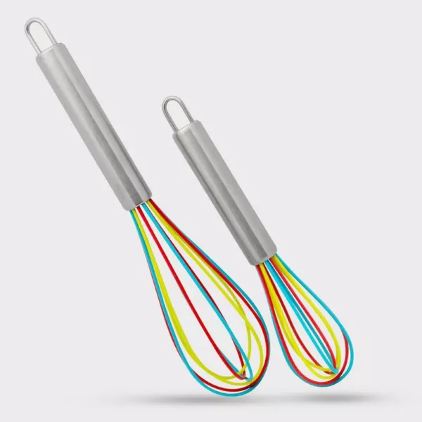 ExcelSteel 8 in. and 10 in. Stainless Steel Tri-Color Whisk with Silicone (Set of 2)