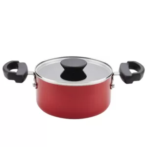 Farberware Neat Nest Space Saving 1.5 qt. Aluminum Nonstick Sauce Pot in Red with Glass Lid