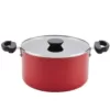 Farberware Neat Nest Space Saving 6 qt. Aluminum Nonstick Sauce Pot in Red with Glass Lid