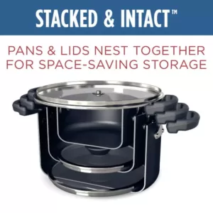 Farberware Neat Nest Space Saving 6 qt. Aluminum Nonstick Sauce Pot in Black with Glass Lid