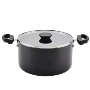 Farberware Neat Nest Space Saving 6 qt. Aluminum Nonstick Sauce Pot in Black with Glass Lid