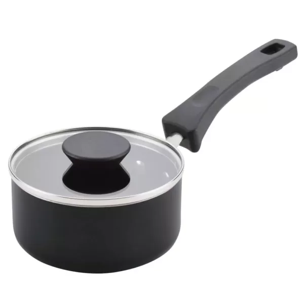 Farberware Neat Nest Space Saving 1 qt. Aluminum Nonstick Sauce Pan in Black with Glass Lid