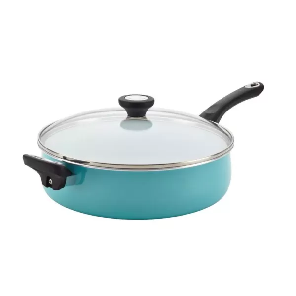 Farberware purECOok 5 qt. Aluminum Ceramic Nonstick Saute Pan in Aqua with Glass Lid