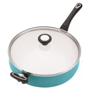 Farberware purECOok 5 qt. Aluminum Ceramic Nonstick Saute Pan in Aqua with Glass Lid