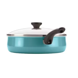 Farberware purECOok 5 qt. Aluminum Ceramic Nonstick Saute Pan in Aqua with Glass Lid