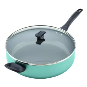 Farberware Dishwasher Safe 6 qt. Aluminum Nonstick Saute Pan in Aqua with Glass Lid