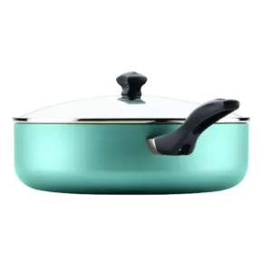 Farberware Dishwasher Safe 6 qt. Aluminum Nonstick Saute Pan in Aqua with Glass Lid