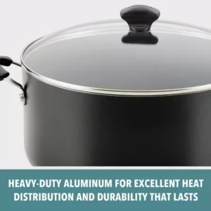 Farberware Dishwasher Safe 10.5 qt. Aluminum Nonstick Stock Pot in Black with Glass Lid