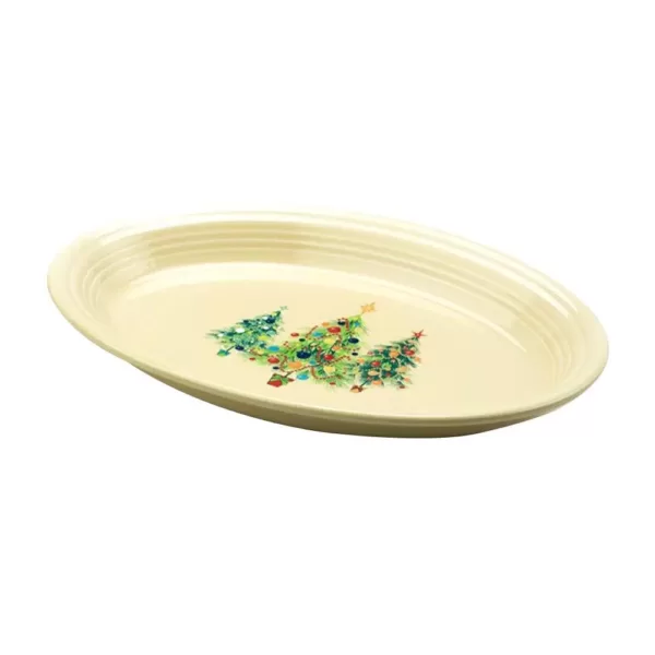 Fiesta 9 5/8" Ivory Ceramic Trio of Christmas Trees Small Oval Platter