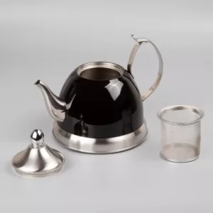 Creative Home Nobili-Tea 1.0 Qt. Stainless Steel Tea Kettle with Removable Infuser Basket in Filter Black