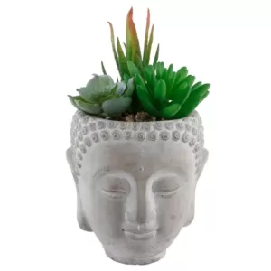 Flora Bunda 8 in. Faux Succulent Mix in Cement Budda Planter