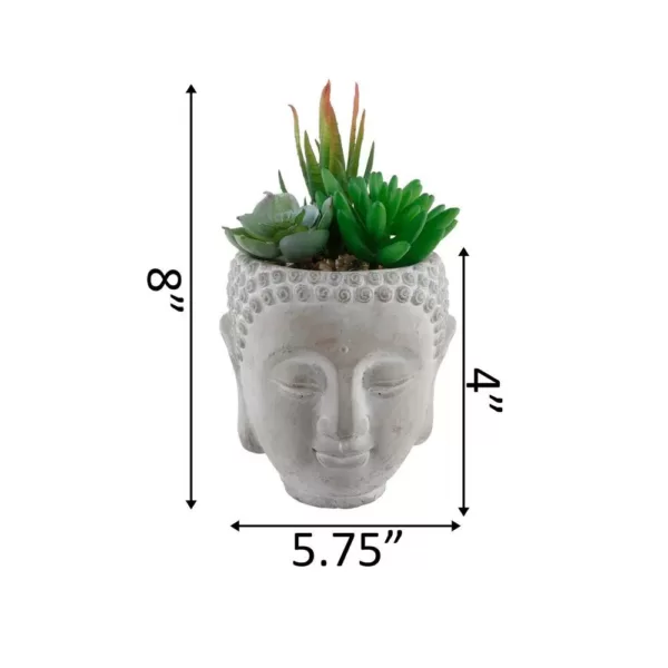 Flora Bunda 8 in. Faux Succulent Mix in Cement Budda Planter