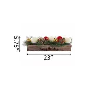 Flora Bunda 23 in. L Wood Happy Holidays Ledge Candle Holder with Pinecones and Berries