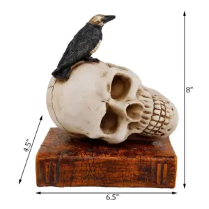 Flora Bunda 6.5 in. x 8 in. Halloween Decor Polyresin Black Crow and Skull with Book