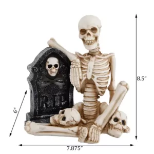 Flora Bunda 8 in. x 8.5 in. Polyresin Halloween Lighted Skeleton and Tombstone with Color Changing LED Lights