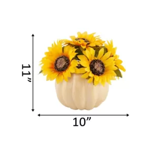 Flora Bunda 10 in. Fall Harvest Artificial Yellow Sunflowers in 7 in. Plastic Foam Pumpkin