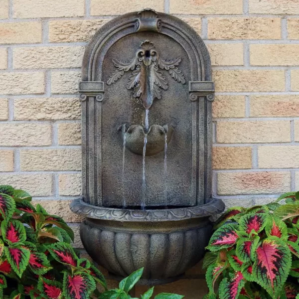 Sunnydaze Decor Florence Resin Florentine Stone Finish Solar Outdoor Wall Fountain