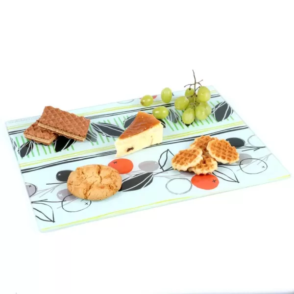 Creative Home Tempered Glass 11.75 in. x 15 in., 5 mm Thickness Cutting, Serving Board with Flower Pattern,