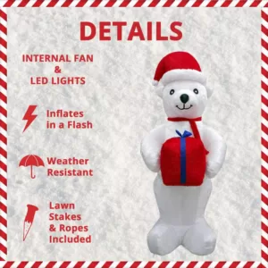 Fraser Hill Farm 8 ft. Pre-Lit Plush Polar Bear Christmas Inflatable