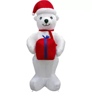 Fraser Hill Farm 8 ft. Pre-Lit Plush Polar Bear Christmas Inflatable