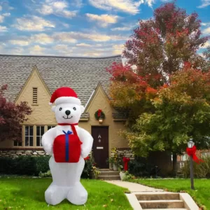 Fraser Hill Farm 8 ft. Pre-Lit Plush Polar Bear Christmas Inflatable