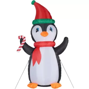 Fraser Hill Farm 10 ft. Penguin and Candy Cane Christmas Inflatable with Lights