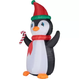 Fraser Hill Farm 10 ft. Penguin and Candy Cane Christmas Inflatable with Lights