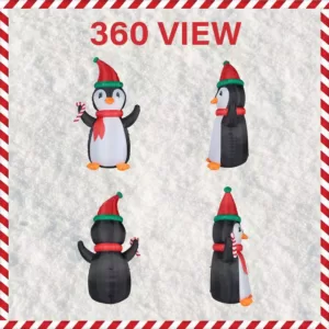 Fraser Hill Farm 10 ft. Penguin and Candy Cane Christmas Inflatable with Lights