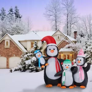 Fraser Hill Farm 10 ft. Penguin Family Christmas Inflatable with Lights