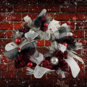 Fraser Hill Farm 20 in. Artificial Christmas Wreath with Ornaments and Buffalo Plaid Bows