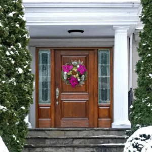 Fraser Hill Farm 24 in. Artificial Christmas Wreath with Faux Poinsettia Blooms, Ornaments, and Pinecones