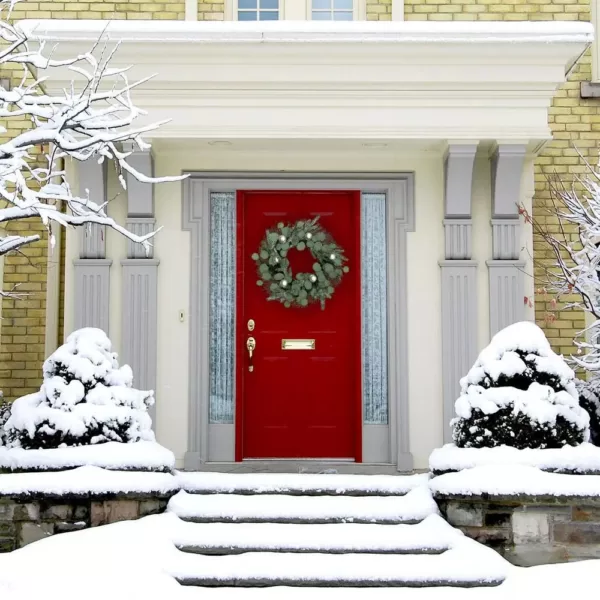 Fraser Hill Farm 24 in. Artificial Christmas Wreath with Ornaments and Frosted Pine Branches