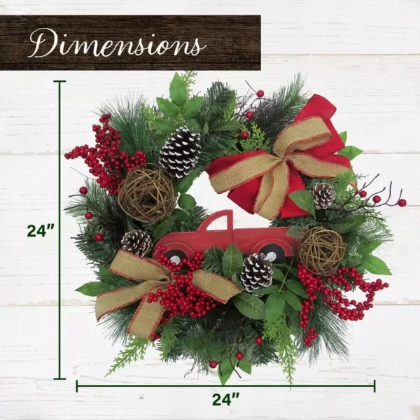 Fraser Hill Farm 24 in. Artificial Christmas Wreath with Garland, Pinecones, Bows, and Berries