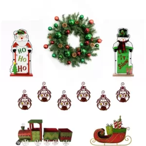 Fraser Hill Farm 24 in. Artificial Christmas Wreath with Train, Sleigh, Gift Box, Lighted HO HO HO & Let it Snow and Bejeweled Ornaments