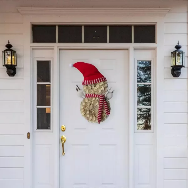 Fraser Hill Farm 25 in. Artificial Christmas Snowman Wreath with Red Hat and Striped Scarf