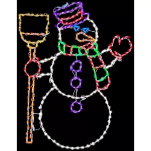 Fraser Hill Farm 57 in. Christmas Snowman Holding Broom with LED Lights