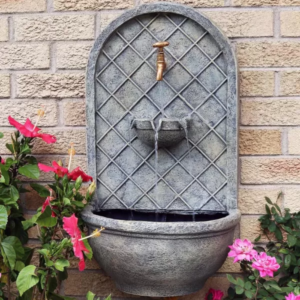 Sunnydaze Decor Messina Resin French Limestone Solar Outdoor Wall Fountain