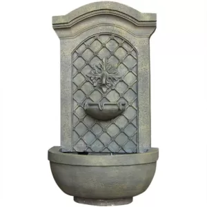 Sunnydaze Decor Rosette Resin French Limestone Solar Outdoor Wall Fountain